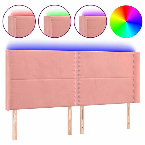 Maison Chic Tête de lit moderne à LED lumineuse pour chambre - Décoration de lit Rose 203x16x118/128 cm Velours -MN11420