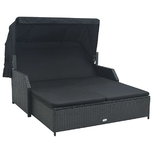 vidaXL Chaise longue à 2 places avec auvent Résine tressée Noir