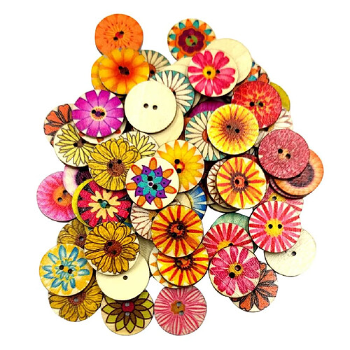 100 Pièces Assorties Couleurs Mélangées Boutons En Bois 2 Trous Pour Bricolage Couture 20mm