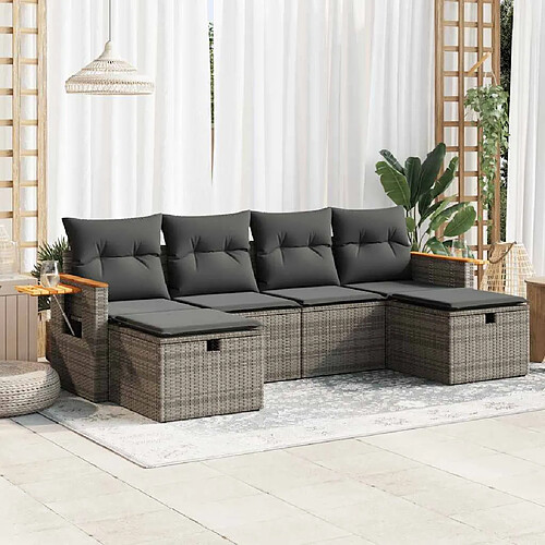 vidaXL Salon de jardin 6 pcs avec coussins gris résine tressée