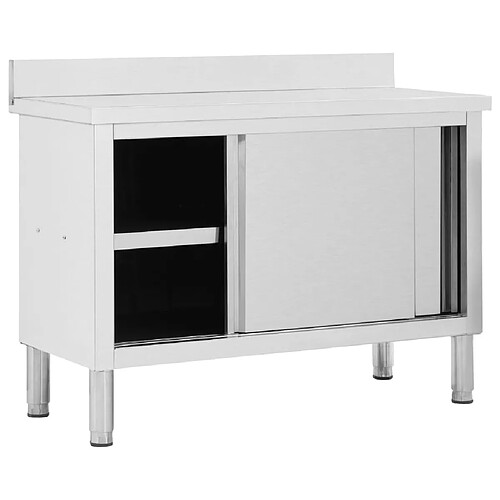 Helloshop26 Table de travail avec portes coulissantes armoire de stockage de cuisine armoire de rangement restaurant hôtel cantine 120 x 50 x (95-97) cm acier inoxydable 02_0001899