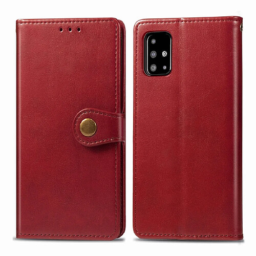 Wewoo Housse Coque Pour Galaxy A71 Boucle en cuir de couleur unie rétro de protection téléphone portable avec cadre photo et fente carte et portefeuille et fonction de support rouge