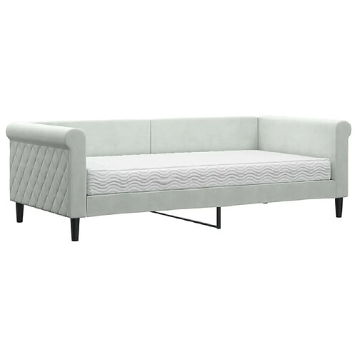 Maison Chic Lit de jour avec matelas, Lit de repos Lit d'invité pour Salon Chambre,Canapé-lit gris clair 90x190 cm velours -MN37608