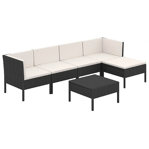 Maison Chic Salon de jardin 6 pcs + coussins - Mobilier/Meubles de jardin - Table et chaises d'extérieur Résine tressée Noir -MN32234