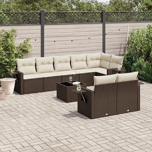 vidaXL Salon de jardin avec coussins 9 pcs marron résine tressée