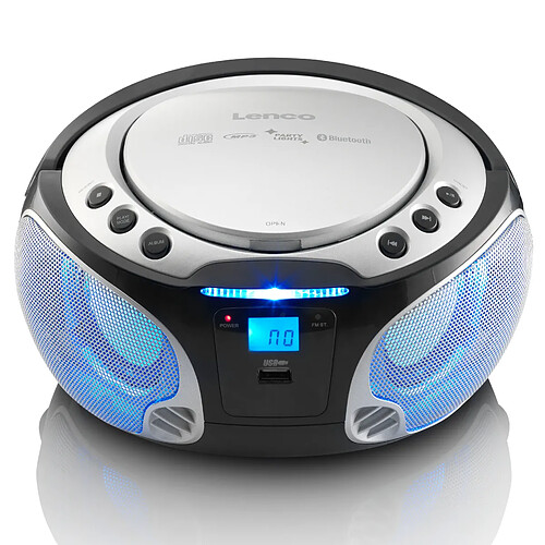 Lenco Radio portable FM et lecteur CD/MP3/USB/Bluetooth® avec éclairage LED SCD-550SI Noir-Argent