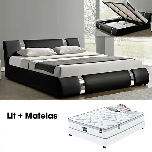 Meubler Design Ensemble Matelas Sommier Coffre Noir 160 Nova