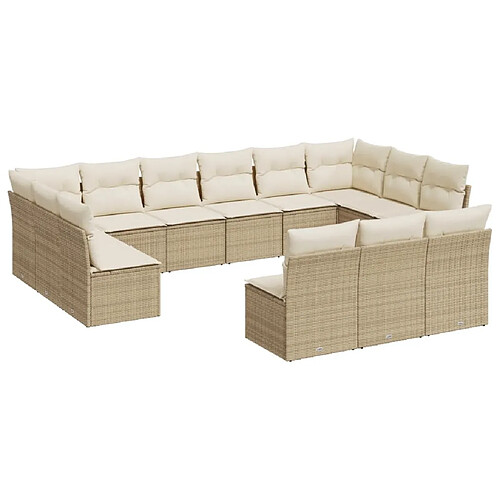 Maison Chic Salon de jardin avec coussins 13 pcs | Ensemble de Table et chaises | Mobilier d'Extérieur beige résine tressée -GKD61435