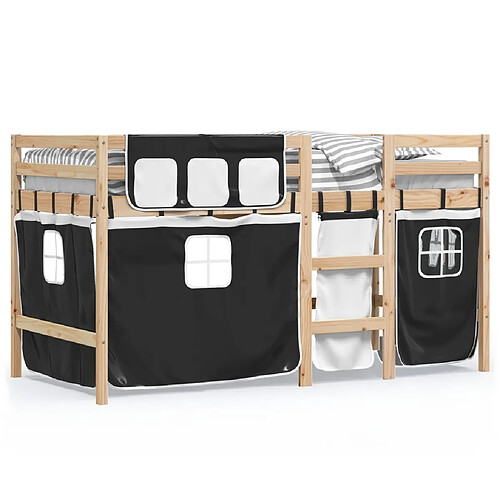 Vidaxl Lit mezzanine enfants et rideaux blanc/noir 90x200cm pin massif