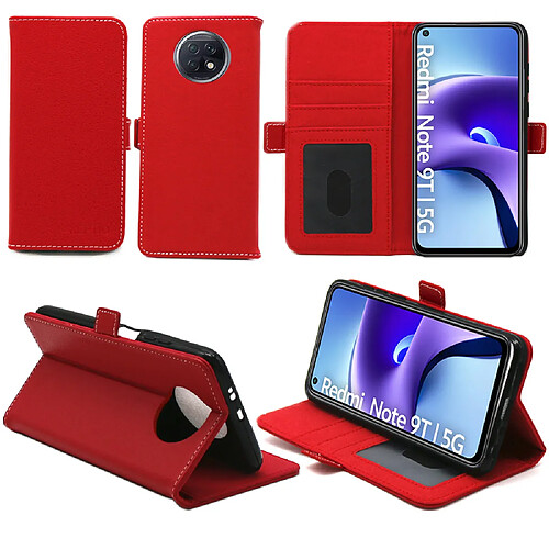 Xeptio Xiaomi Redmi Note 9T 5G Housse Protection Portefeuille rouge à Rabat avec Porte Cartes - Etui Folio Coque Antichoc - Accessoires Pochette Case