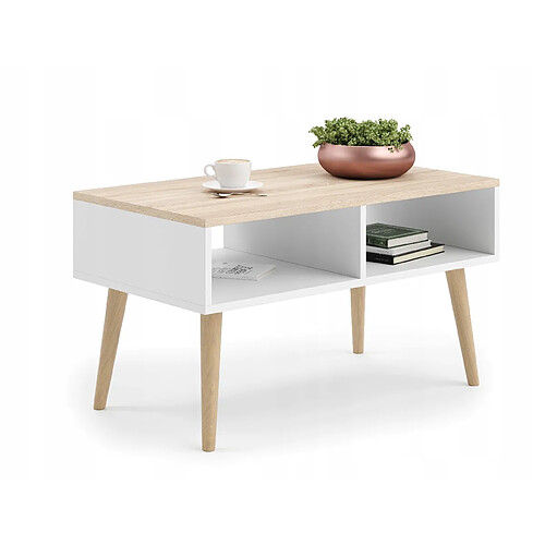 Mpc Table basse blanche et plateau sonoma 90 x 55 x 50