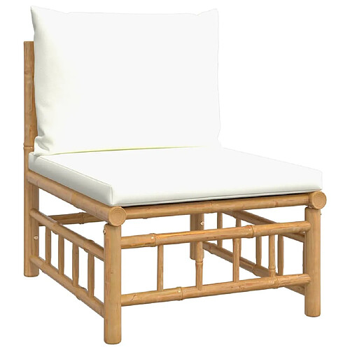 Maison Chic Canapé central de jardin avec coussins | Canapé Sofa d'extérieur | Fauteuil terrasse blanc crème bambou -MN96107