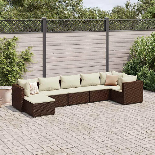 vidaXL Salon de jardin avec coussins 7 pcs marron résine tressée