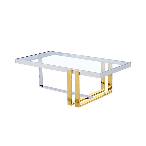 Table Basse Romimex Doré Argenté Acier inoxydable Verre trempé 120 x 40 x 60 cm