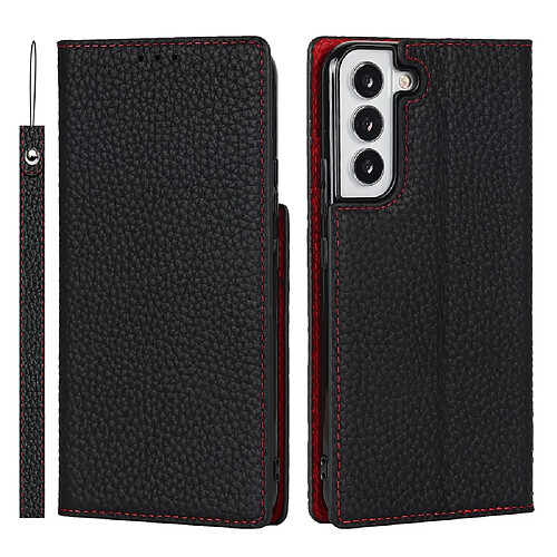 Etui en PU texture litchi noir pour votre Samsung Galaxy S22 5G