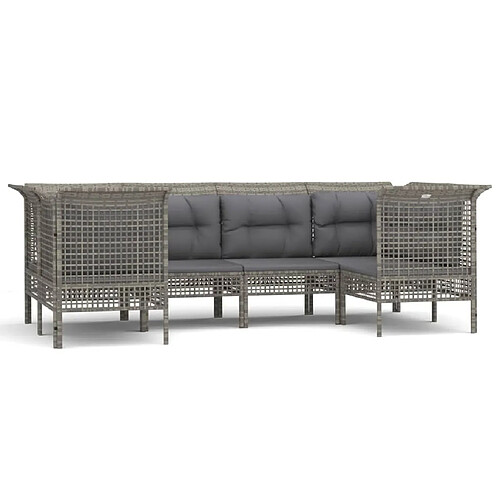 Maison Chic Salon de jardin 6 pcs + coussins - Mobilier/Meubles de jardin - Table et chaises d'extérieur Gris Résine tressée -MN23623