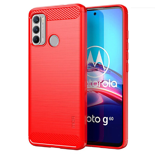 Mofi Coque en TPU Conception en fibre de carbone brossée flexible bien protégée rouge pour votre Motorola Moto G60/G40 Fusion