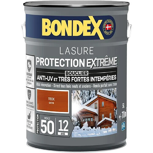 Lasure pour bois protection extreme 12 ans teck 5L Bondex