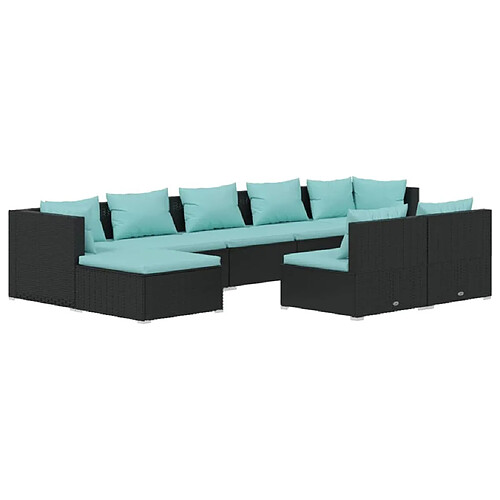 Maison Chic Salon de jardin 9 pcs + coussins - Mobilier/Meubles de jardin - Table et chaises d'extérieur Noir Résine tressée -MN94838