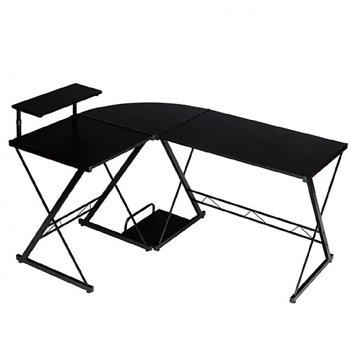 Helloshop26 Bureau d'angle en forme l détachable avec support pour moniteur 147 x 112 x 75 cm noir 20_0004818