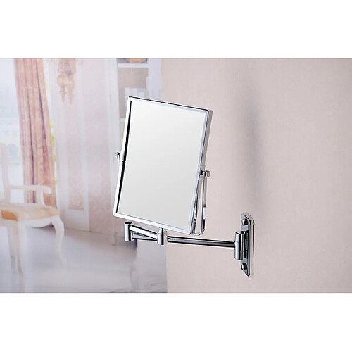 Universal Montage mural salle de bains miroir pliant espace aluminium miroir rétractable double face 3x loupe miroir de rasage | miroir de bain(Argent)