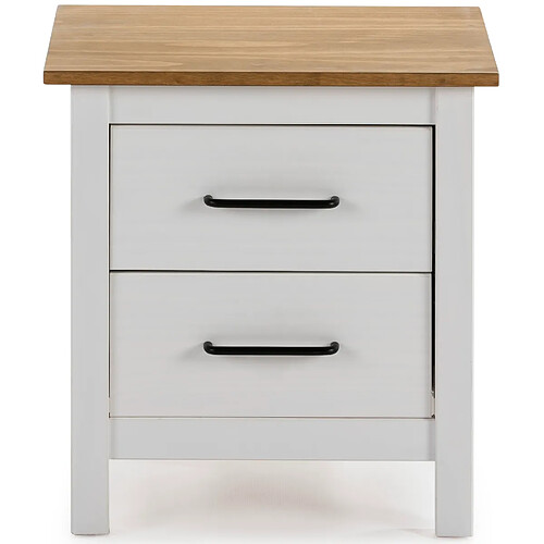 Pegane Table de chevet, table de nuit en pin massif décor ciré blanc et chêne - Longueur 46 x Profondeur 35 x Hauteur 49.5 cm