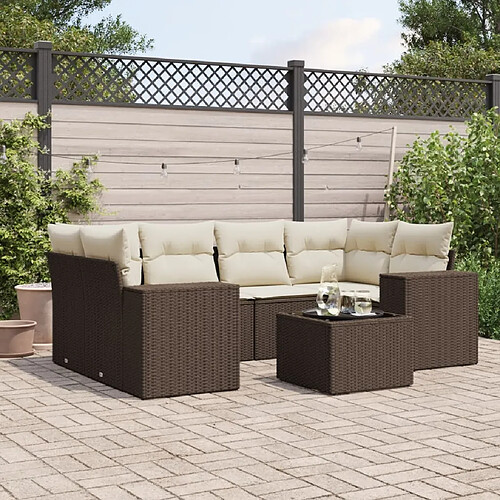 vidaXL Salon de jardin avec coussins 7 pcs marron résine tressée