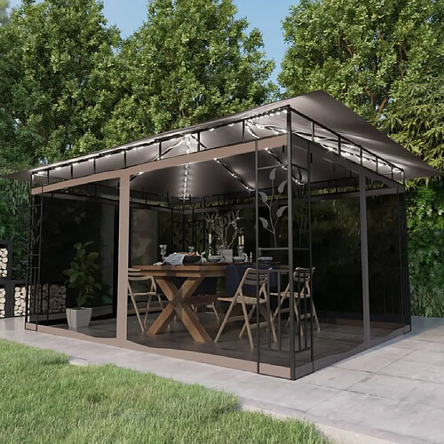 Maison Chic Tonnelle | Pergola avec moustiquaire et lumières LED 4x3x2,73 m Taupe -GKD38329