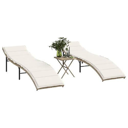 vidaXL Chaises longues lot de 2 avec table beige résine tressée