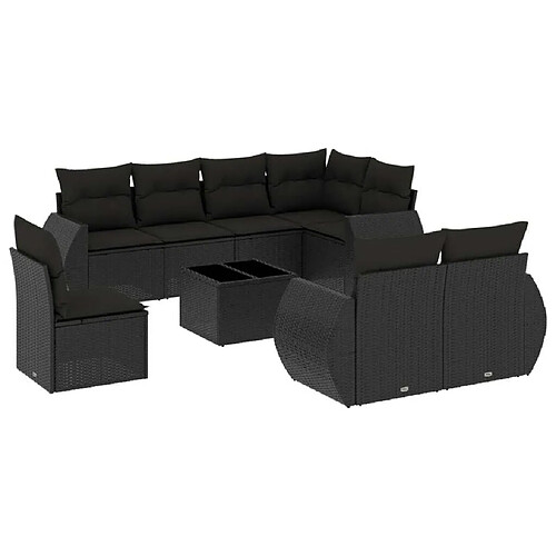 Maison Chic Salon de jardin 9 pcs avec coussins | Ensemble de Table et chaises | Mobilier d'Extérieur noir résine tressée -GKD54531