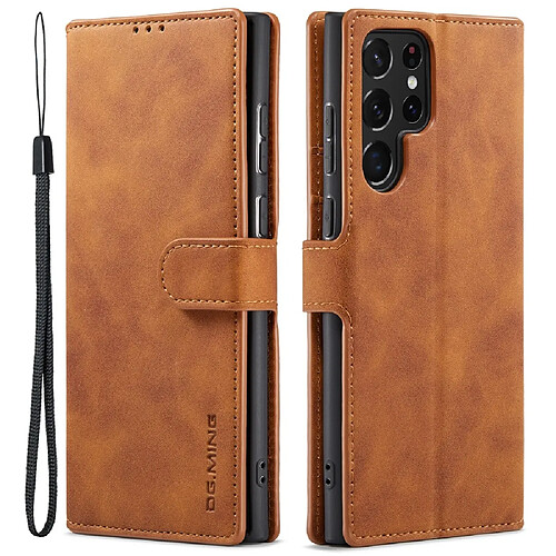 Etui en PU DG.MING style rétro, anti-rayures avec support marron pour votre Samsung Galaxy S22 Ultra 5G