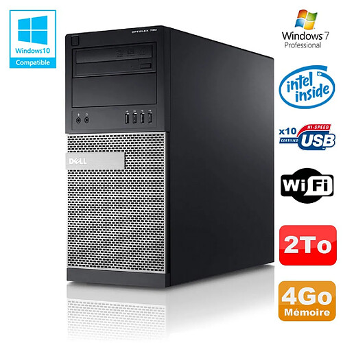 PC Tour Dell Optiplex 790 Intel G630 2,7Ghz 4Go Disque 2000Go DVD WIFI Win 7 · Occasion