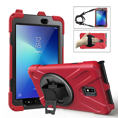 Coque en TPU combo en forme de X avec béquille, dragonne et dragonne rouge pour votre Samsung Galaxy Tab Active 2 8.0 T395/T390