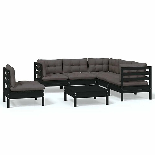 Maison Chic Salon de jardin 6 pcs + coussins - Mobilier/Meubles de jardin - Table et chaises d'extérieur Noir Bois de pin -MN37510