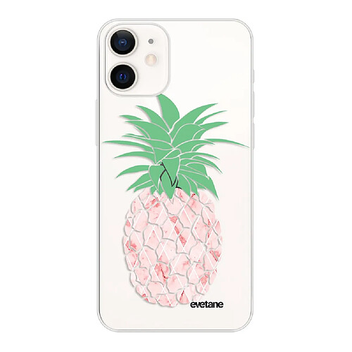 Coque iPhone 12 mini souple transparente Ananas rose marbre Motif Ecriture Tendance Evetane