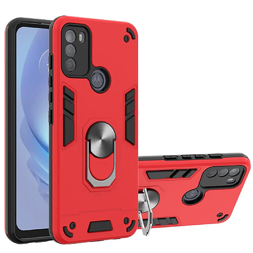 Coque en TPU antichoc, hybride avec béquille à anneau rotatif rouge pour votre Motorola Moto G50