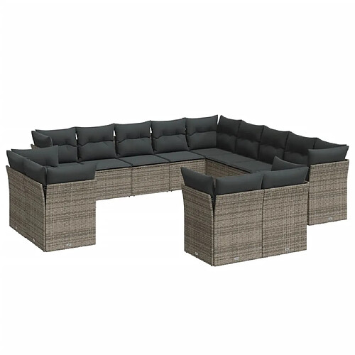 Maison Chic Salon de jardin avec coussins 13 pcs | Ensemble de Table et chaises | Mobilier d'Extérieur gris résine tressée -GKD94528