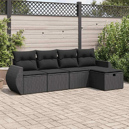 vidaXL Salon de jardin 5 pcs avec coussins noir résine tressée