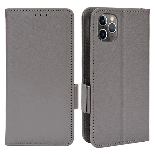 Etui en PU texture litchi, fermeture magnétique, anti-empreinte digitale gris pour votre iPhone 11 Pro Max 6.5 pouces