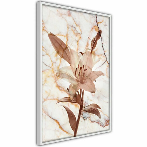 Paris Prix Affiche Murale Encadrée Lily on Marble Background 30 x 45 cm Blanc