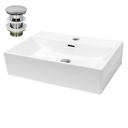 Ecd Germany Lavabo en céramique blanc avec garniture de vidage vasque à poser 605 x 365 mm