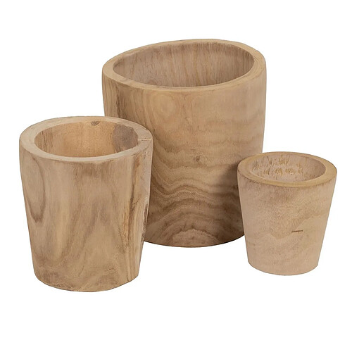 BigBuy Garden Set de pots de fleurs Naturel Bois de paulownia 32 x 32 x 32 cm (3 Unités)