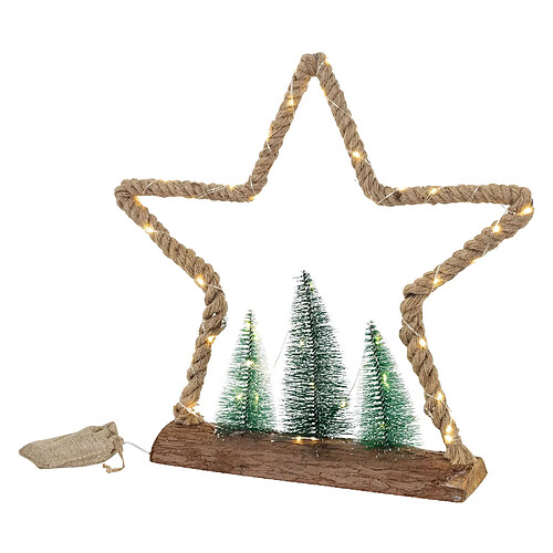 Ecd Germany Étoile de Noël en jute avec éclairage LED 3 sapins petit sac en jute 45 LED