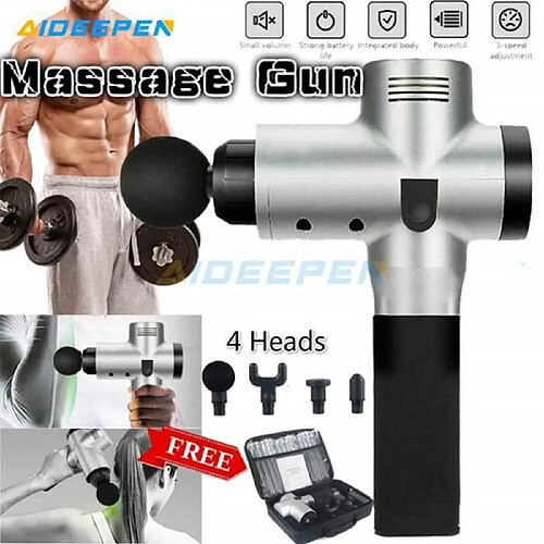 Pistolet de Massage Musculaire, pour Récupération de Fatigue(30 Niveaux Réglables, 4 Têtes de Massage et Ecran LCD HD)