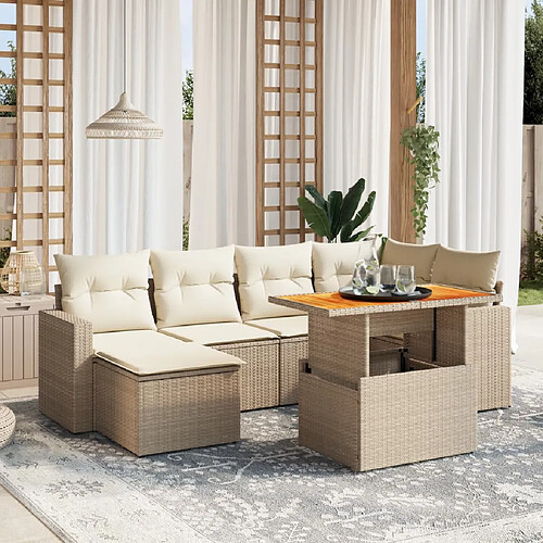 vidaXL Salon de jardin avec coussins 7 pcs beige résine tressée