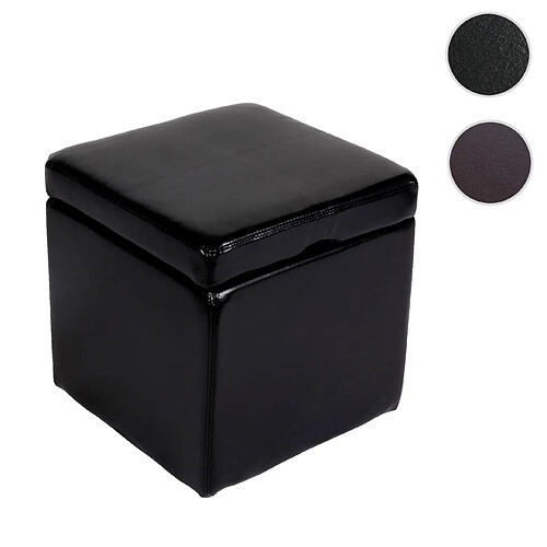 Mendler Pouf tabouret cube-coffre Onex, cuir, 45x44x44cm, noir