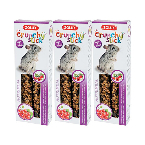 ZOLUX Crunchy stick pour chinchillas saveur églantine et groseilles (Lot de 3).