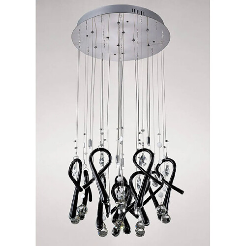 Luminaire Center Suspension Class rond 10 Ampoules chrome poli/verre noir/cristal