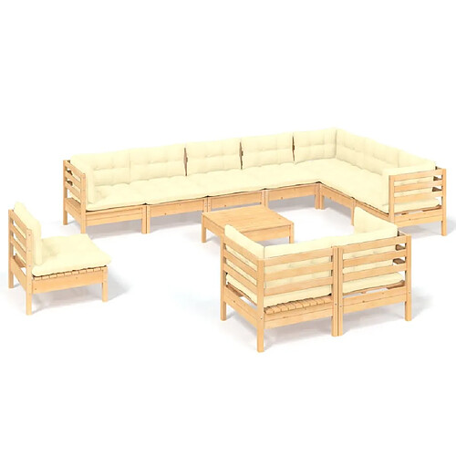 Maison Chic Salon de jardin 11pcs + coussins - Mobilier/Meubles de jardin - Table et chaises d'extérieur crème Bois de pin solide -MN97154