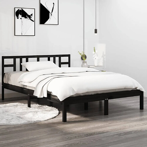 vidaXL Cadre de lit sans matelas noir 140x190 cm bois massif